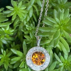 Yellow/Brown Topaz Swarovski Crystals Halo Necklace